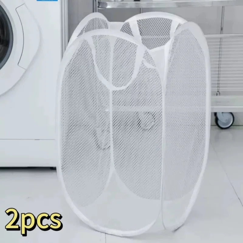 panier linge pliable polyester maille noir moderne poignées renforcées poches