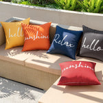 taies d'oreiller décoratives moderne orange bleu marine lettres hello sunshine relax imperméables polyester casa