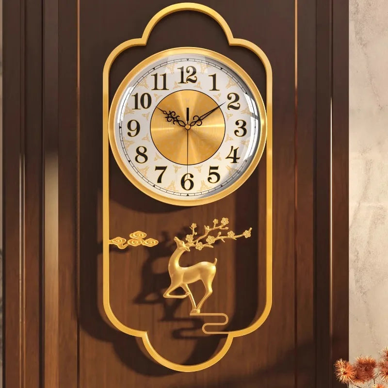 horloge murale moderne ornementée cerf fleurs prunier cadran transparent asiatique décoration