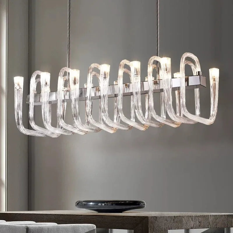 lustre contemporain transparent tubulaire suspension salon chambre ampoules led 15 30mètres carrés