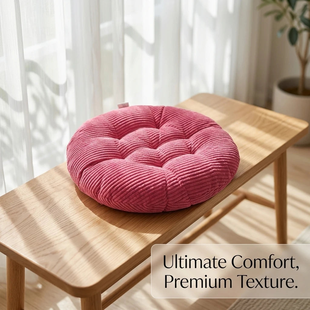 coussin chaise rond velours côtelé rose doux assise sol tabouret