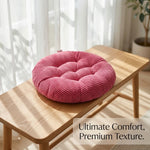 coussin chaise rond velours côtelé rose doux assise sol tabouret