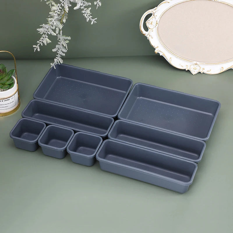 boîtes rangement gris modernes anti poussière calculatrice crayons ruban adhésif épingles maquillage cosmétiques cuillère