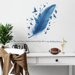 sticker mural moderne plumes oiseaux volant bleu adhésif résistant eau dimension 65x53 cm chambre