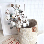 décoration intérieure bouquet coton blanc feuilles vertes tiges brunes naturel rustique mariage anniversaire festivités