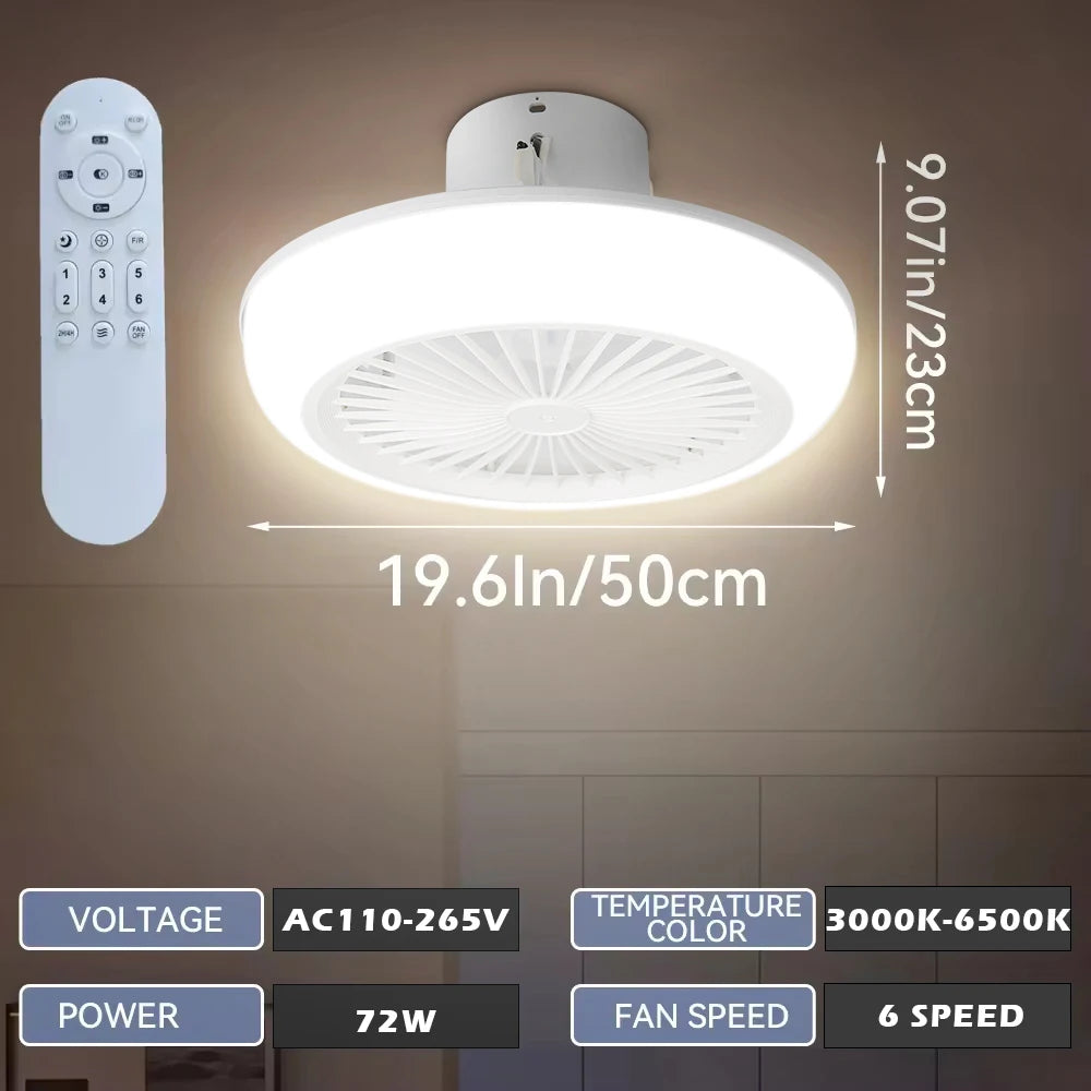 ventilateur led éclairage blanc moderne télécommande gradation couleurs timer contemporain