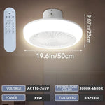 ventilateur led éclairage blanc moderne télécommande gradation couleurs timer contemporain