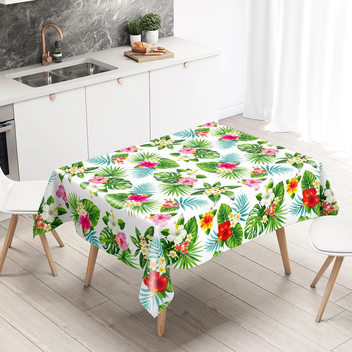 nappe table fête tropicale fleurs feuilles modernes couleurs vives opaque enfants anniversaire