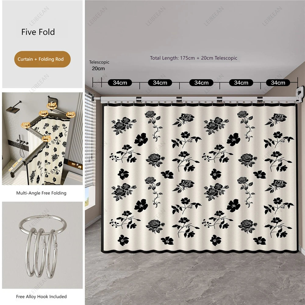 rideau pliable gris moderne floral opaque ventouse ajustementoutil