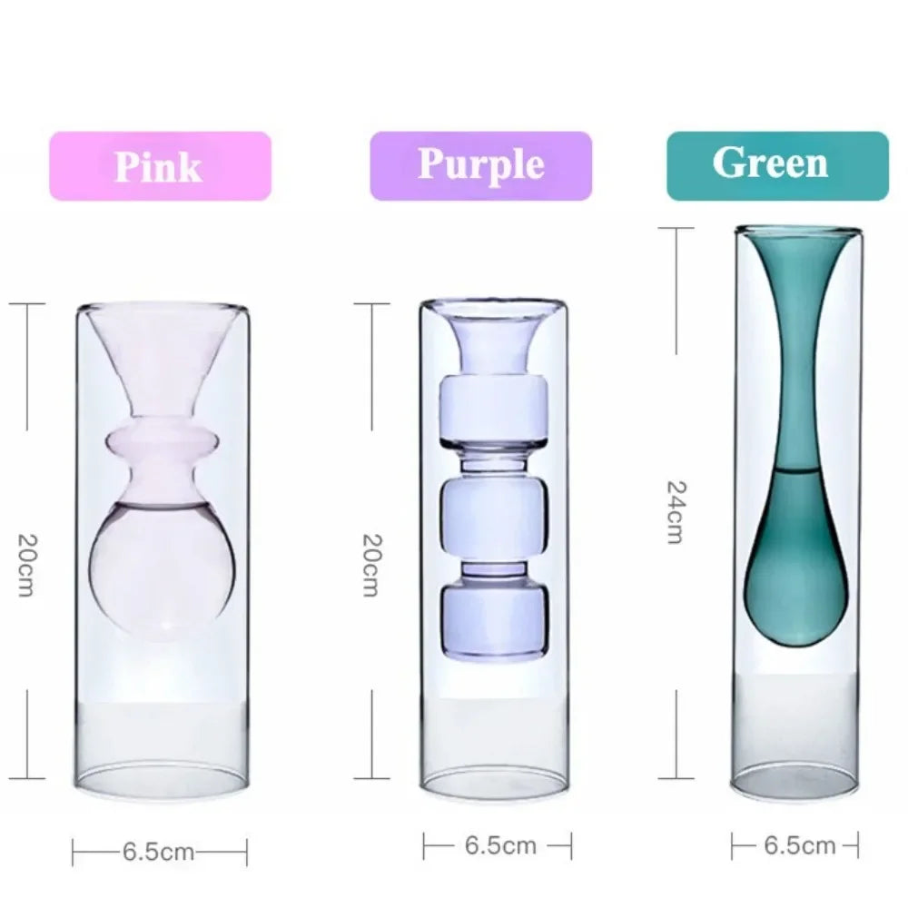vases décoratifs modernes verre transparent couleur rose violet vert jaune bleu formes organiques arrondies