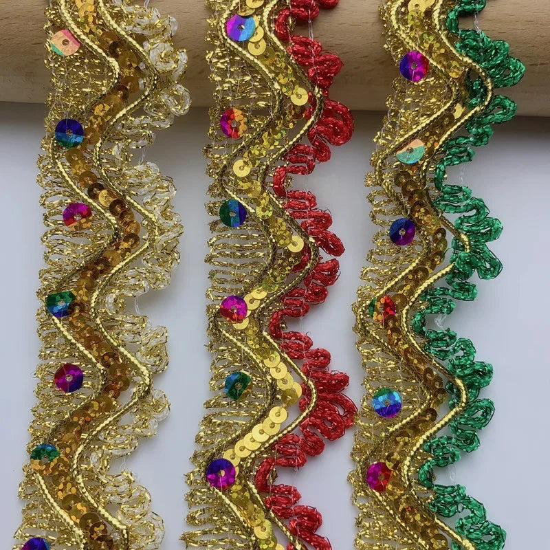 rubans soie dorés argentés 3m largeur 3.3cm dentelle polyester mariage sequins strass élégants festifs