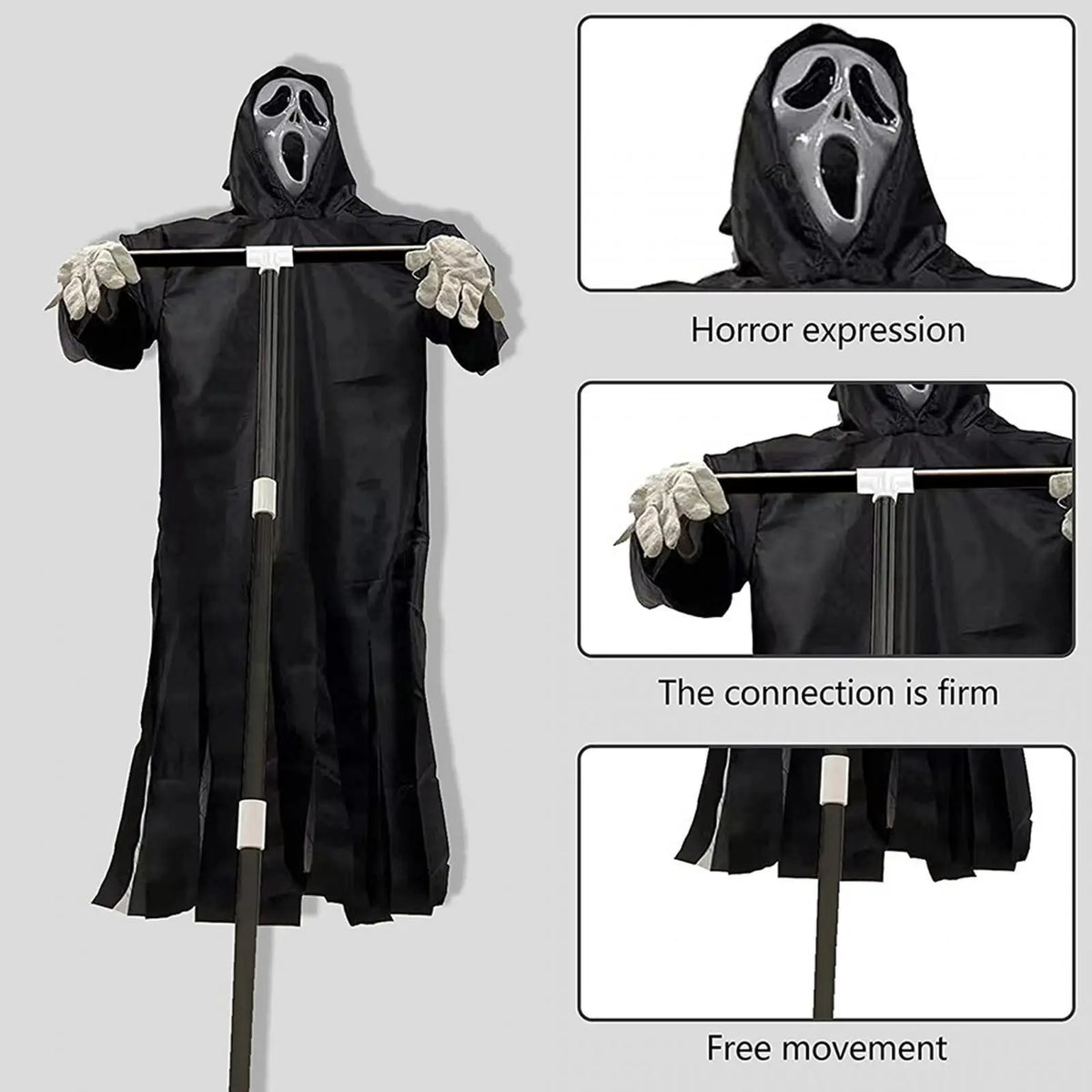 décoration extérieure halloween fantôme effrayant noir tringle masque gants horreurextérieur porche jardin
