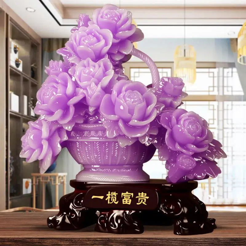 bouquet roses violet sculpture décorative support bois résine durable intérieur classique salon beauté sophistication