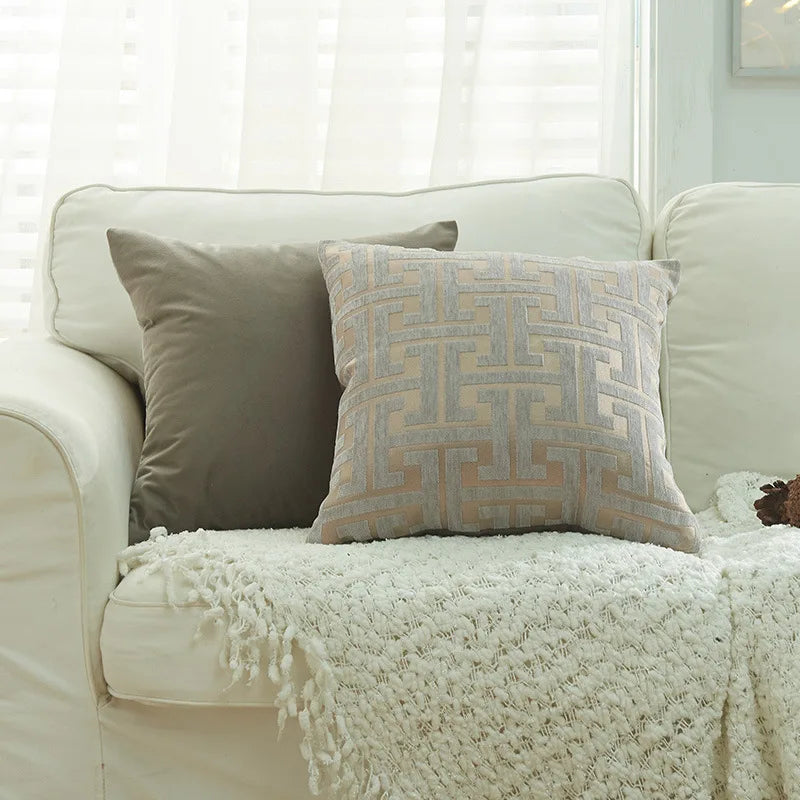 coussin patchwork géométrique bleu gris moderne 45x45cm polyester cotonversible décoration intérieure