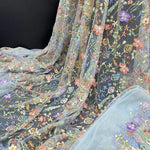 tissu brodé floral semi transparent polyester multi couleurs occasion quotidien tulle 3d embossé trame
