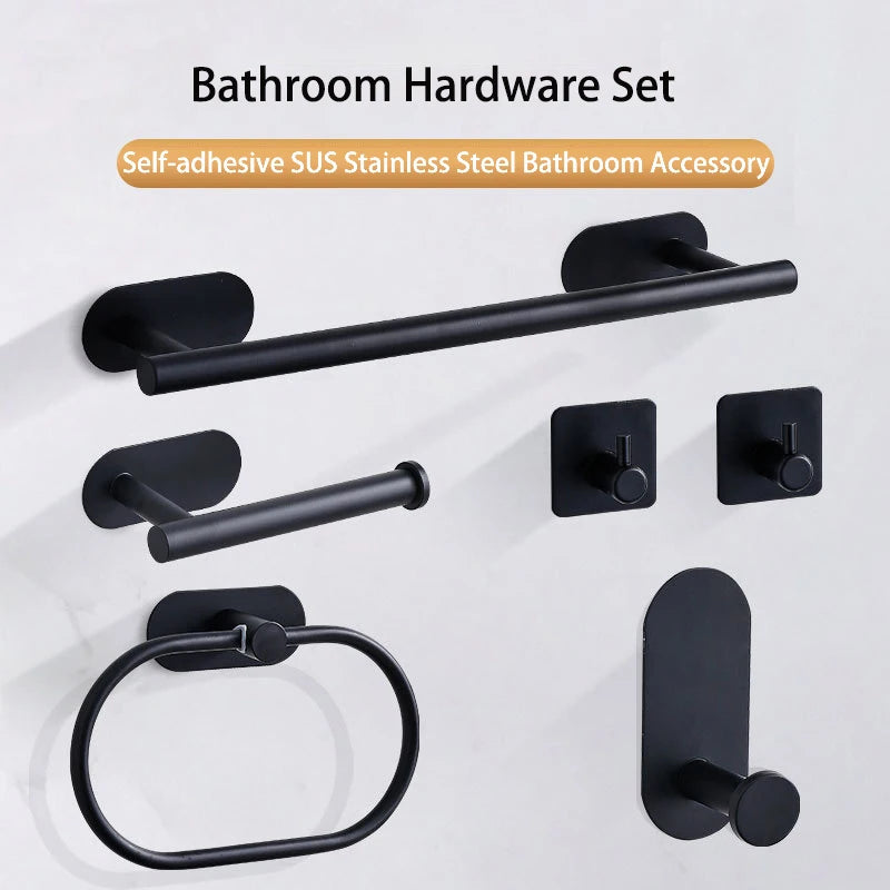 ensemble matériel salle bain noir mat porte serviettes adhésif moderne sans perçageversible fixe mur
