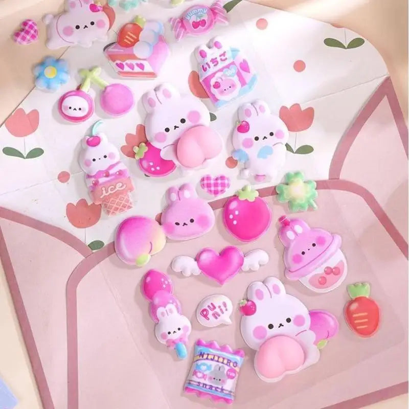 sticker kawaii animal fruit mignon adhésif rose blanc ours chat lapin fleur cœur jeunes