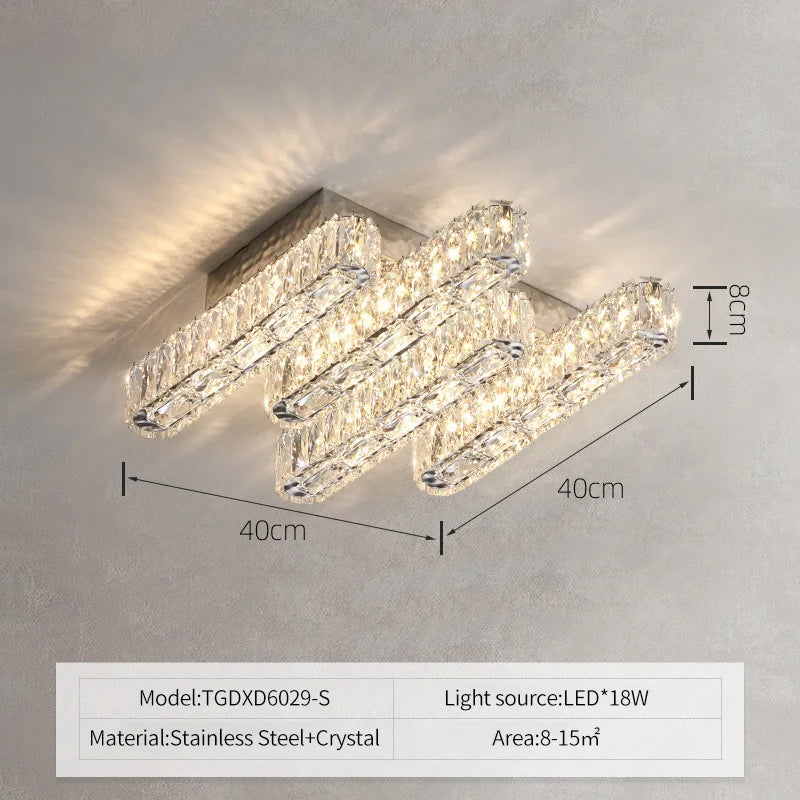 Lampe suspension cristal transparente argentée moderne tringle acier inoxydable led dimmable 10 15m²
