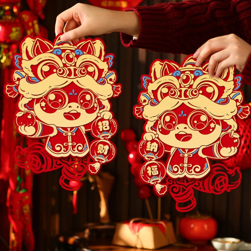 décoration murale festive chevaux zodiaque chinois personnages animaux ornements traditionnels adhésif porte fenêtre rouges