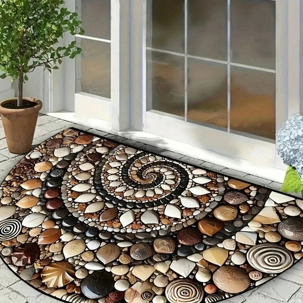 tapis d'entrée noir marron motif géométrique antidérapant polyester moderne