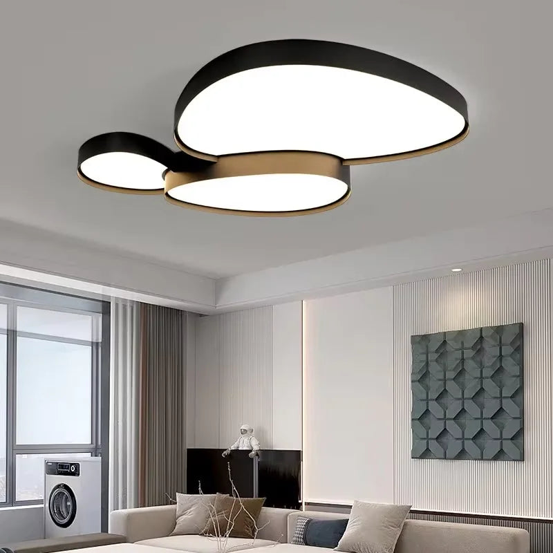 plafonnier led moderne minimaliste abstrait blanc noir doré chambre salon decoration