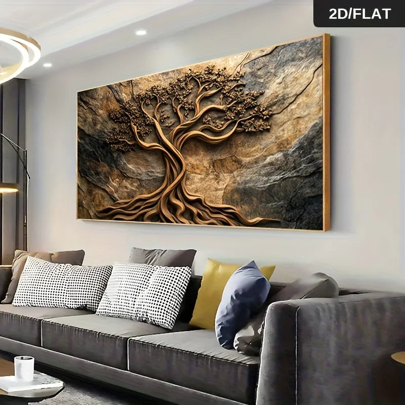 toile peinte abstraite contemporaine marron beige gris texture bois fond granulaire sans cadre moderne