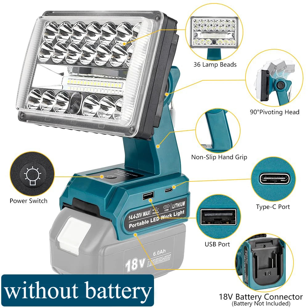 lampe travail led portable bleu jaune rouge usb type makita dewalt milwaukee bosch