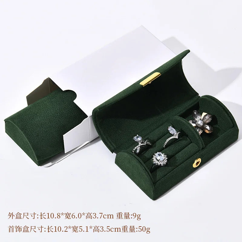 boîte rangement bijoux velours portable voyage rose gris bleu vert classique bouton doré bracelets