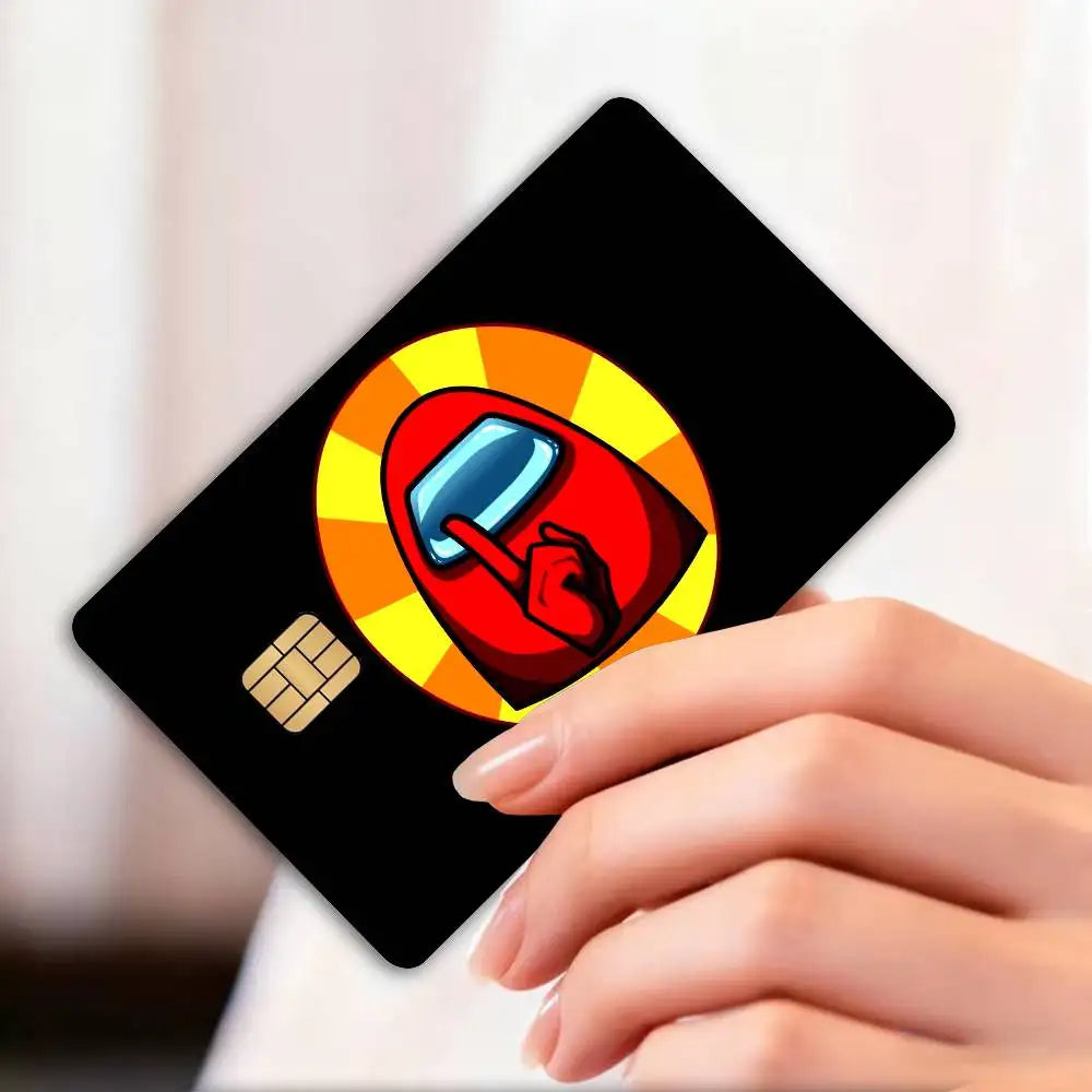 autocollants protection carte credit debit dessin anime noir rouge jaune bleu opaques waterprooche réutilisables