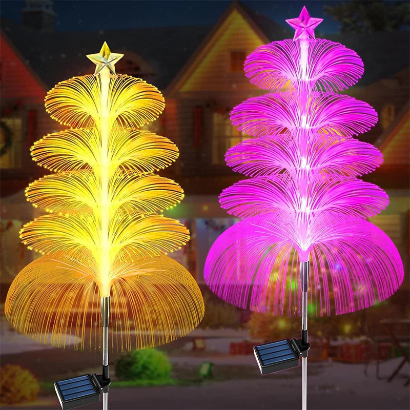 lumière arbre fibre optique solaire violet jaune rose blanc bleu vert contemporain minimalisteextérieur jardin