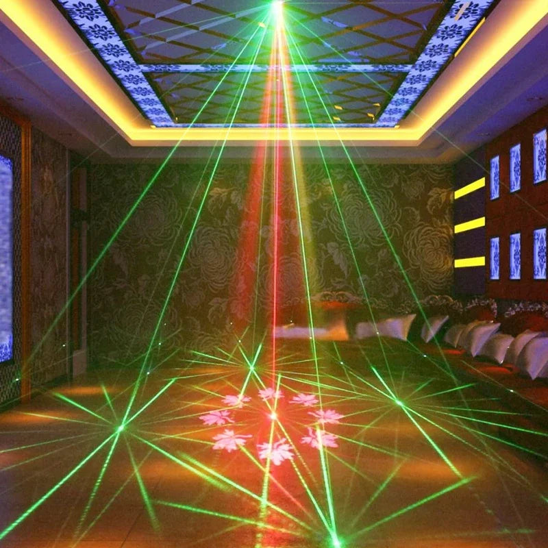 projecteur laser fête noir disco dj télécommande moderne ludique son activé rotation patterns bar