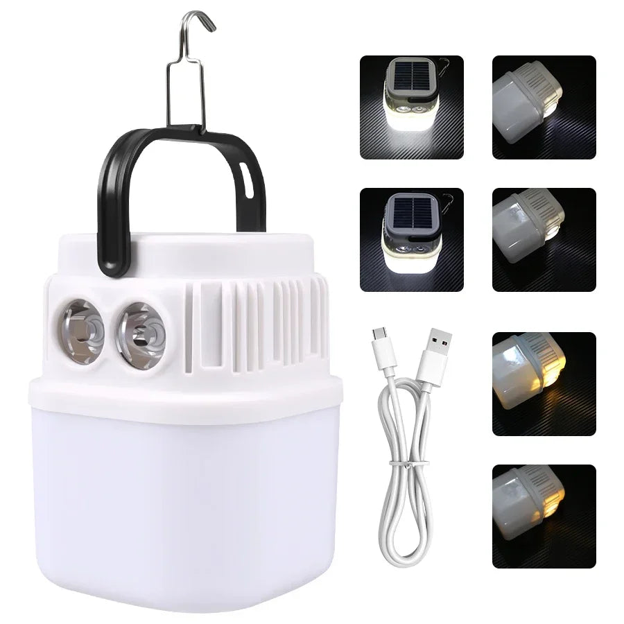 lampe camping rechargeable usb orange blanc moderne interrupteur crochet métallique led