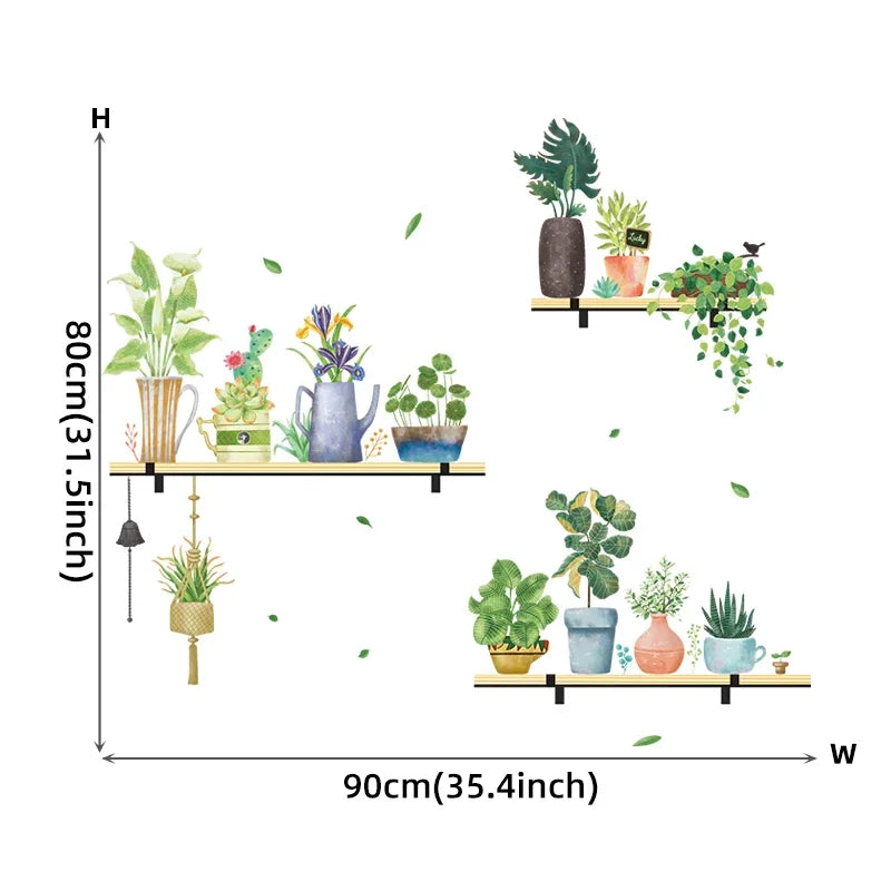 sticker mural plante verte bleue pots jardin adhésif réversible moderne chambre enfants