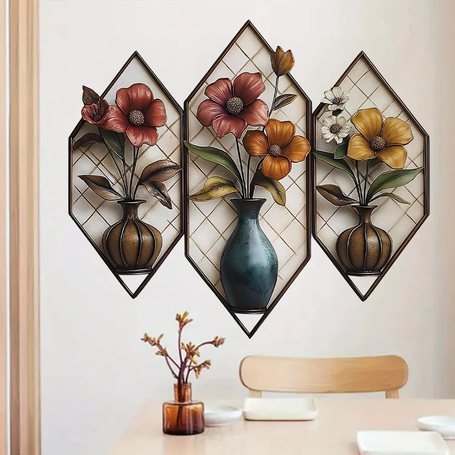 décoration murale moderne fleurs stylisées vases autocollants muriaux multicolores