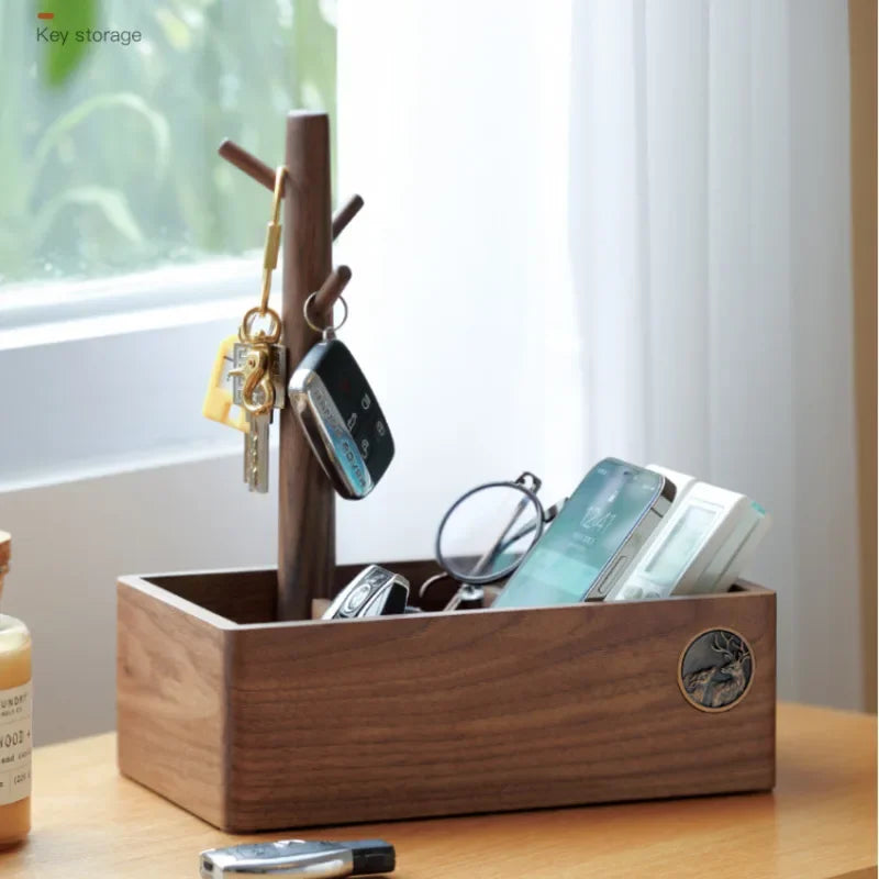 rangement multifonction bois foncé moderne porte clés bijoux clés télécommandes support mural compartmenttaire