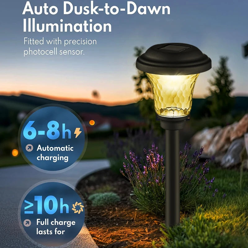 lampe solaire jardin led moderne noir jaune doré texture verre striée ip65 étanche flux