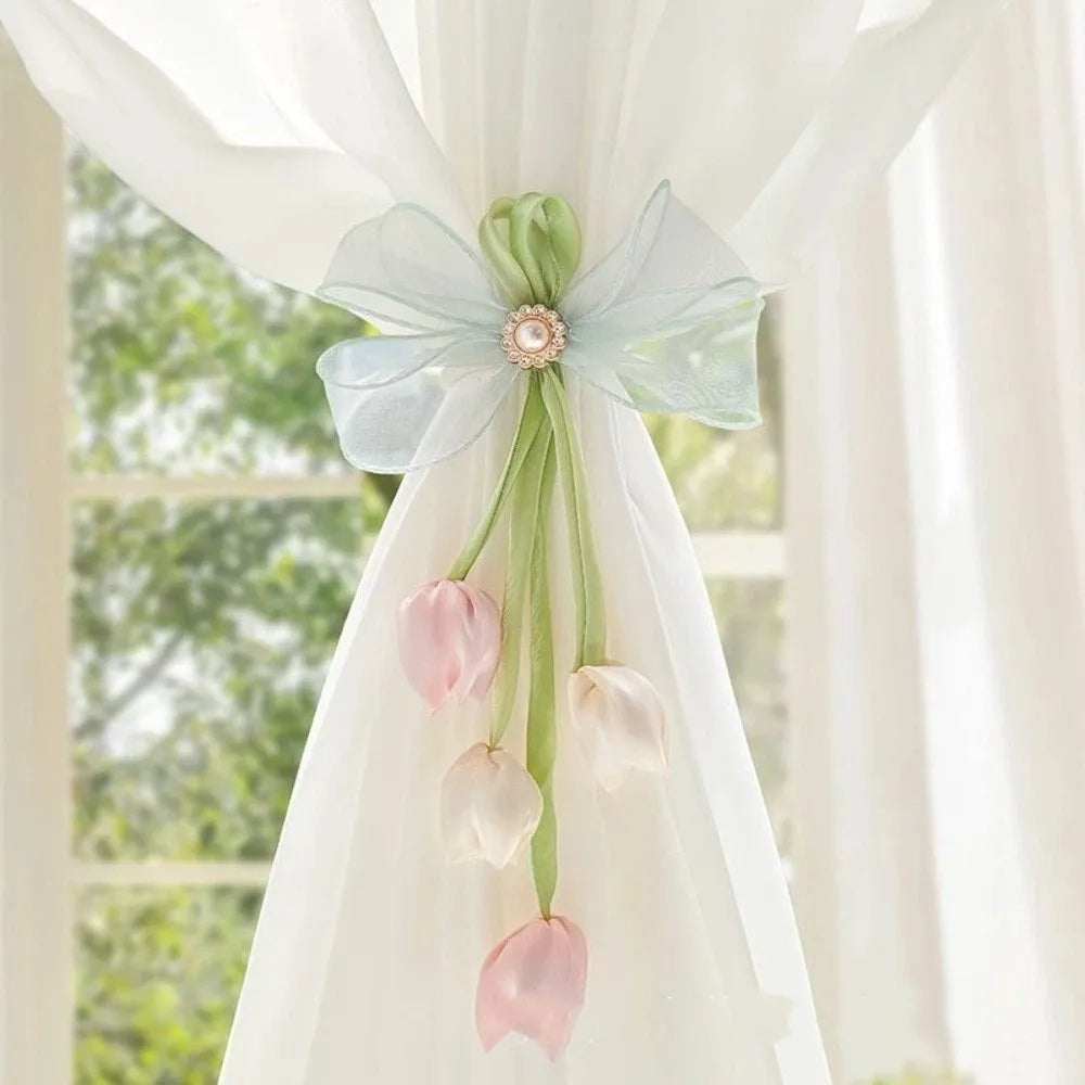 ruban fenêtre tulipes pendentifs blanc vert bleu violet rose décoratif semi transparent