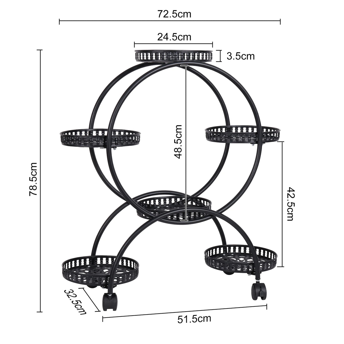 meuble plante rotatif moderne niveaux métal ajouré noir roulettes freinées balconintérieur