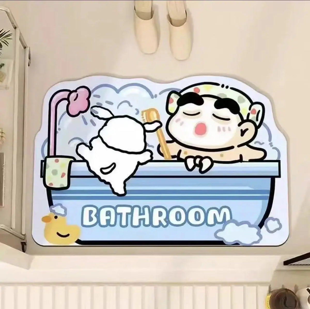 tapis bain absorbant eau rapide sec cartoon personnages shin chan géométrique bulles antidérapant