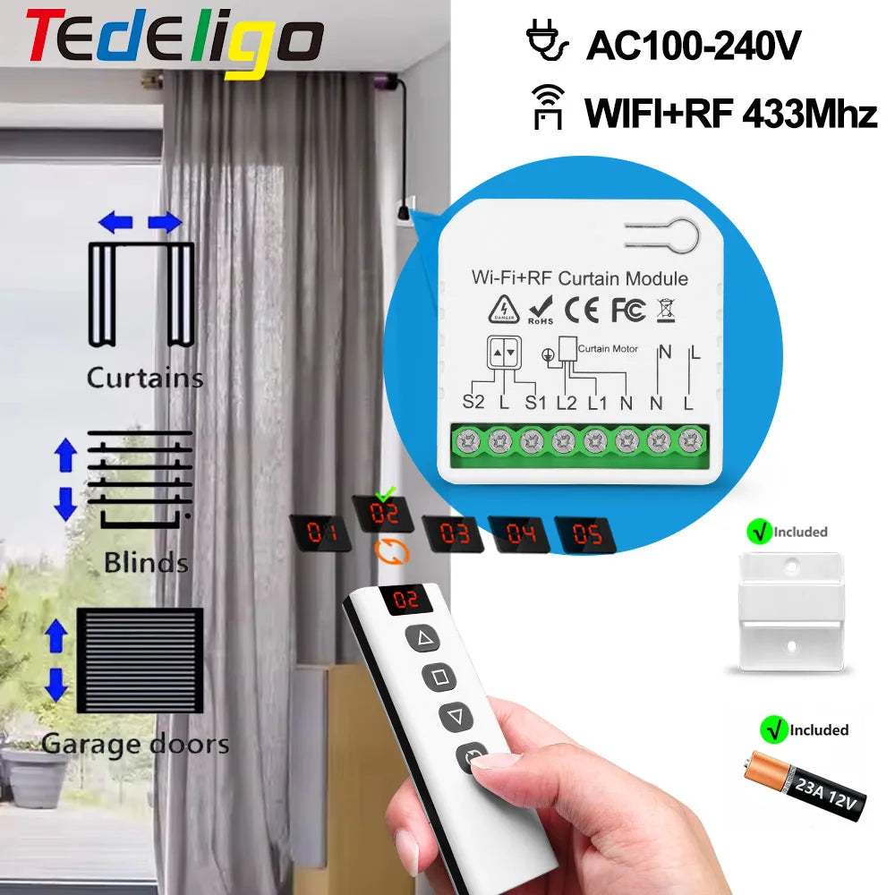 module rideau motorisé wifi rf télécommande sans fil batterie 12v blanc moderne