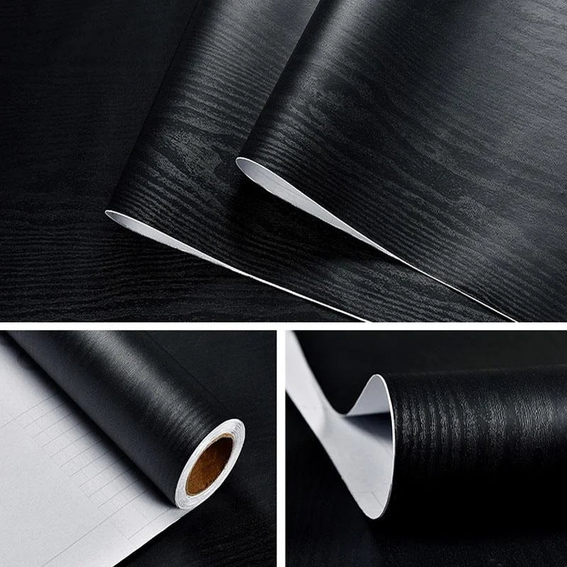 papier peint pvc adhésif grain bois noir moderne 40cm 55cm rouleau scie règle