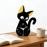horloge chat stylisé moderne quartz aiguille acrylique noir jaune chambre salon