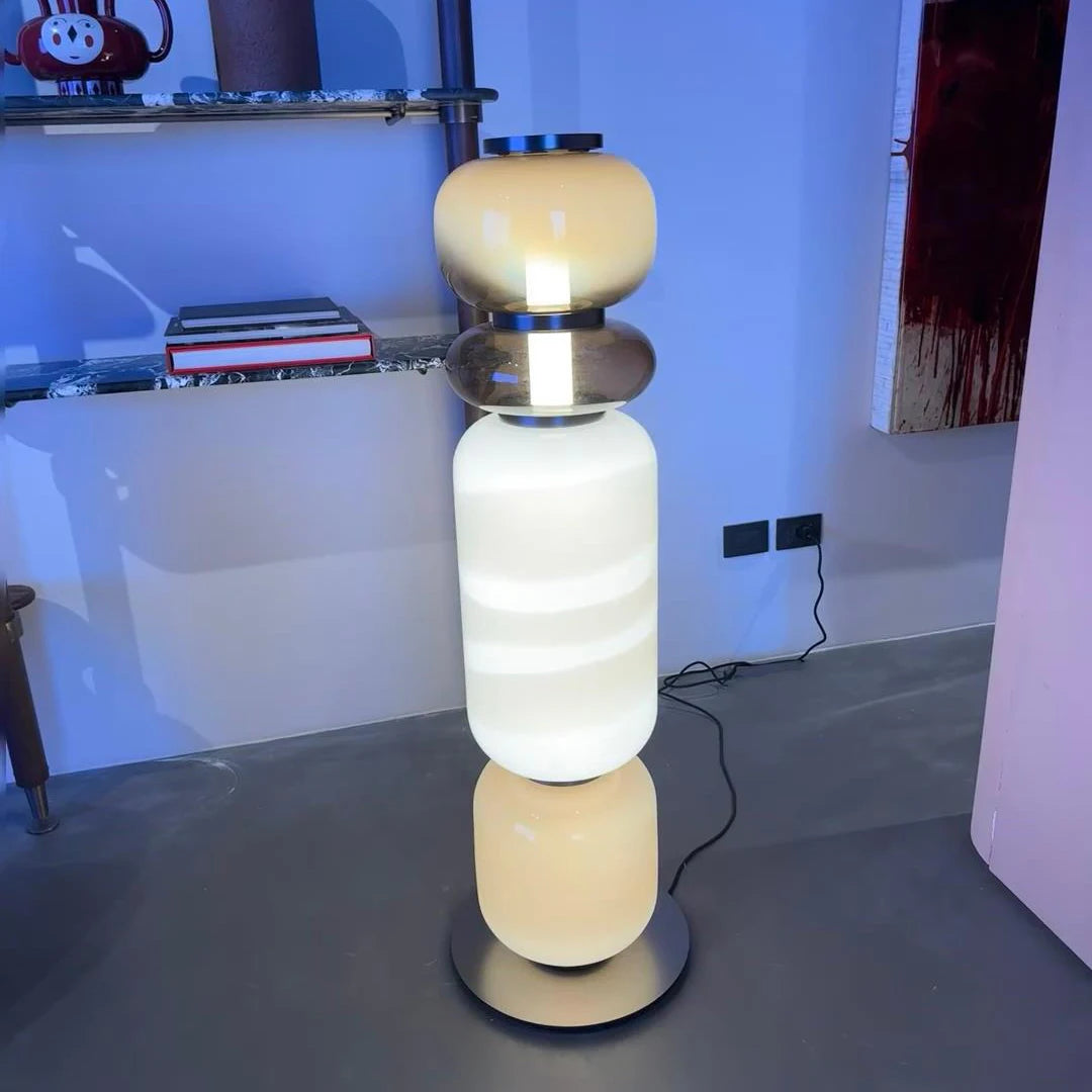 lampe sol contemporain bleu beige noir moderne minimaliste texture ondule veloutee harmonieuse