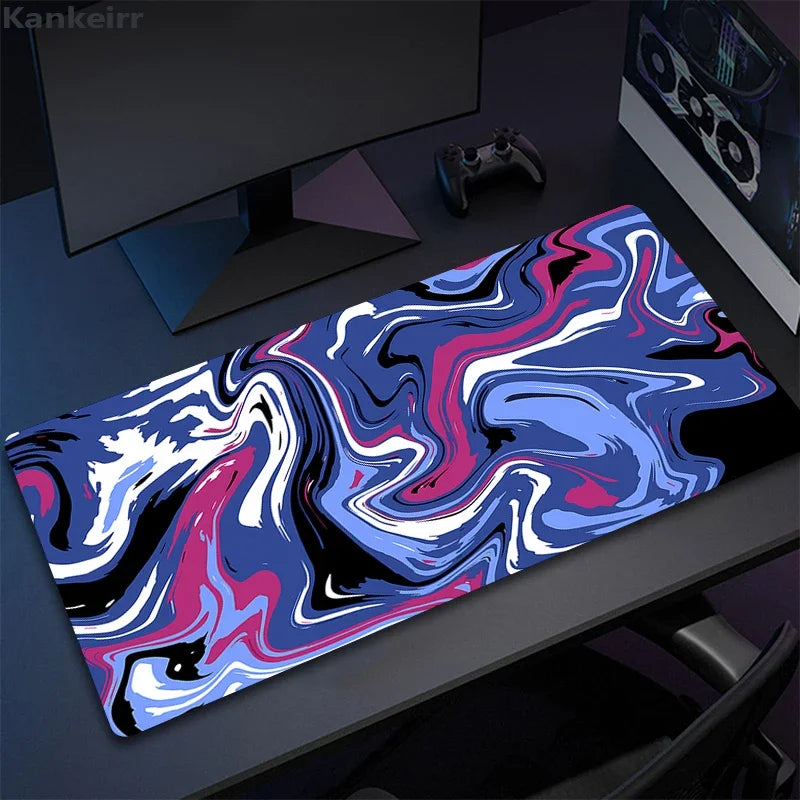 grand tapis gamer cuir noir blanc motif marbré moderne abstrait