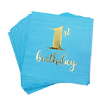 assiettes bleu clair anniversaire 1er anniversaire doré festif serviettes gobelets napkin tablecloth set festivités