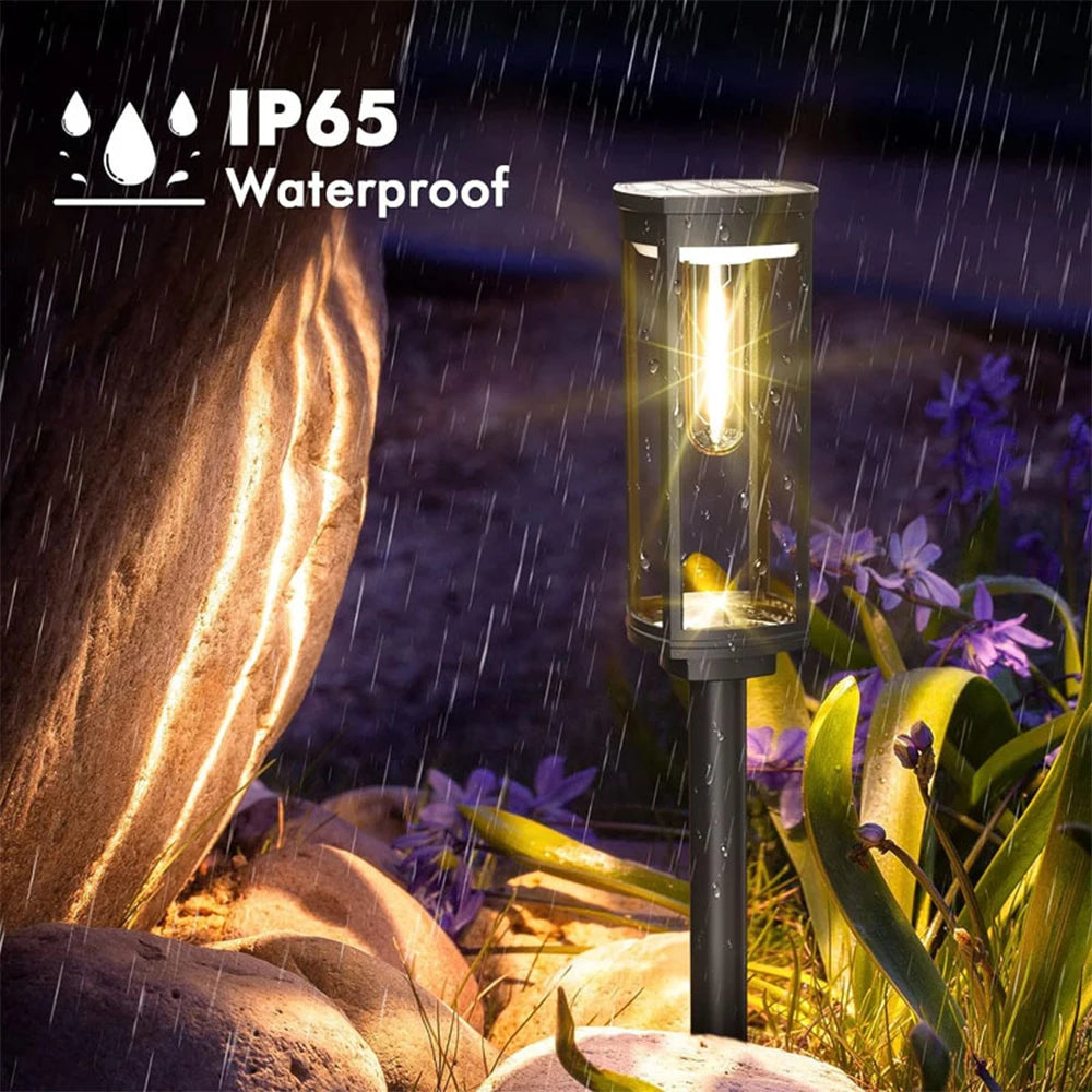 lampe solaire extérieure moderne transparente noire éclairage paysagiste ip65 blanc chaud piquet pack