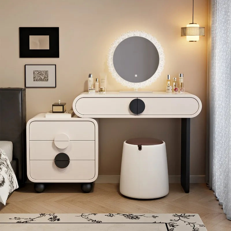 maquillage moderne beige clair tiroirs miroir tabouret tapis assemblage 80 100 120cm