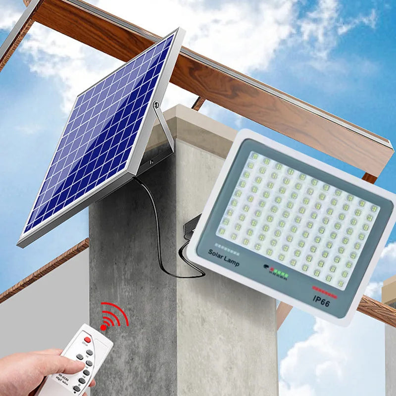 lampe solaire extérieure 100w 200w blanc bleu ip66 moderne économique