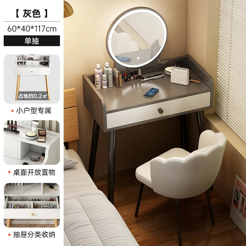 maquillage blanc moderne tabouret miroir tiroirs bois minimaliste