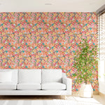 papier peint fleurs colorées moderne résistant humidité autocollant rose jaune vert bleu blanc salon